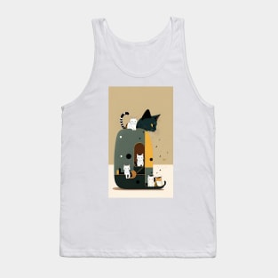 Feline Rhapsody: Abstract Melodies of Whiskered Charm Tank Top